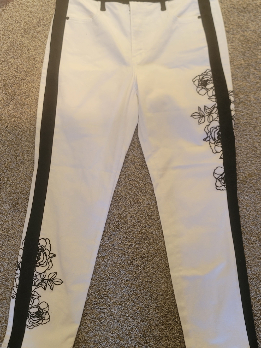 Women's White Floral-Print Side-Stripe Pants